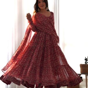 Elegant Maroon Layered Flare Gown