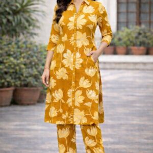 Elegant Mustard Bloom Designer Co-Ord Set