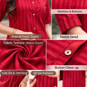 Elegant Red Striped Kurti for Women — Soft Fabric Straight Fit Daily Wear