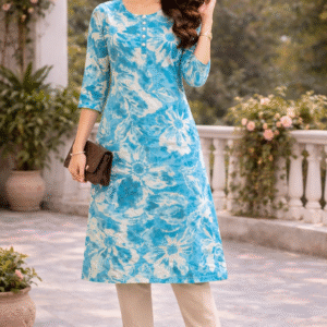 Blue Floral Rayon Kurti for Women — Soft Straight Fit Printed Kurti