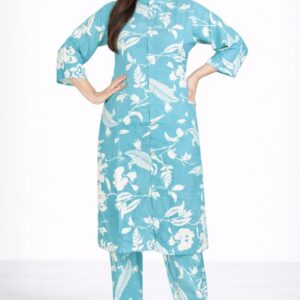 Teal Blue Botanical Printed Co Ord Set