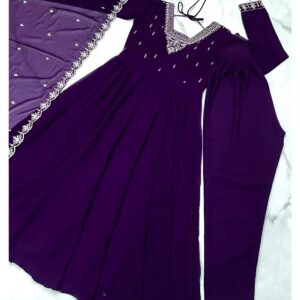 Sheer Layered Anarkali Gown with Embroidered Neckline
