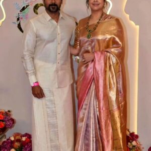 Jothika Designer Saree in Pink Gold Tissue Fabric