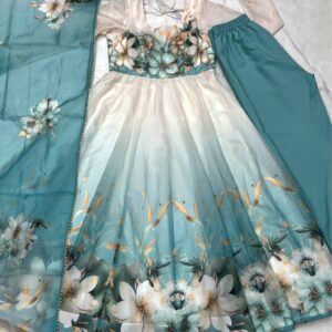 Blossom Print Anarkali Set with Dupatta