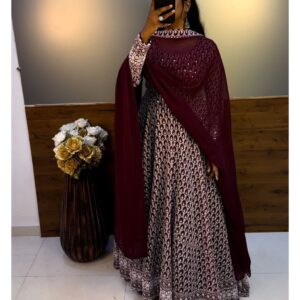 Graceful Printed Gown with Full Sleeves and Elegant Dupatta