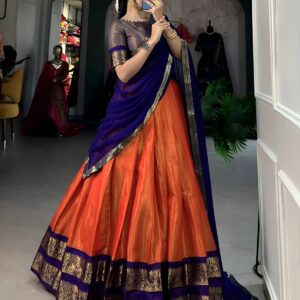 Women’s Traditional Half Saree with Zari Border | Ethnic Occasion Wear