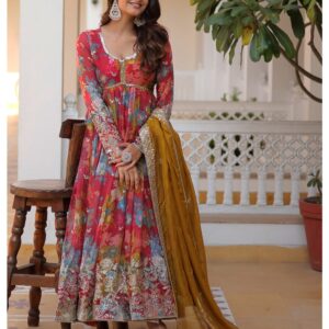 Designer Floral Anarkali Suit Set For Women