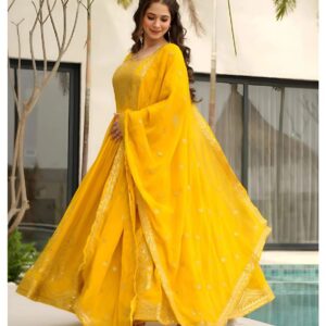 Graceful Full Sleeve Gown with Traditional Work Dupatta Set