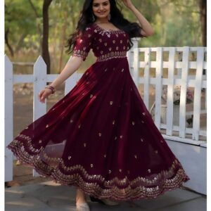 Heritage Style Elbow Sleeve Gown with Grand Flowy Silhouette