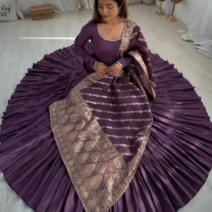 Tiered Flared Anarkali Dress With Jacquard Dupatta