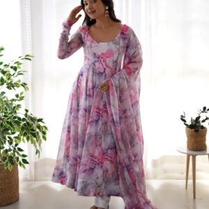 Soft Blend Print Ethnic Dress with Flowing Dupatta