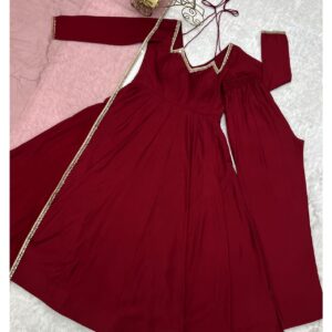 Modern V-Neck Anarkali Ensemble with Flowy Design