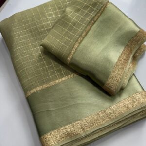 Women Checked Saree with Zari Border for Festive Wear