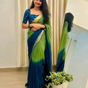 Women's Dual Tone Saree with Elegant Border & Designer Blouse
