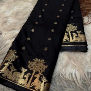 Festive Wear Black Saree with Zari Dot Work & Rich Border Detailing | Blouse Piece Available