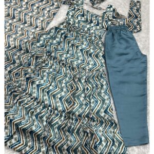 Geometric Wave Print Ethnic Dress Ensemble