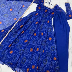 Mandala Print Anarkali Set with Pant & Dupatta
