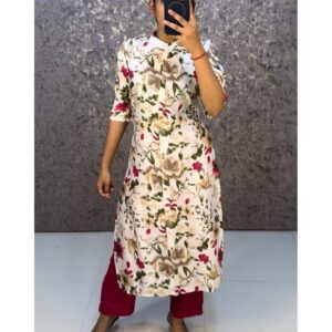 Casual Wear Kurti Pant Set with Nature-Inspired Print
