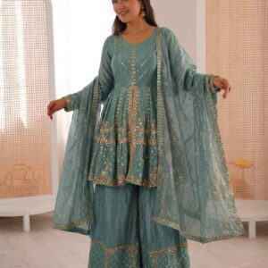 Designer Kurta Sharara Set with Heavy Embellished Work & Dupatta
