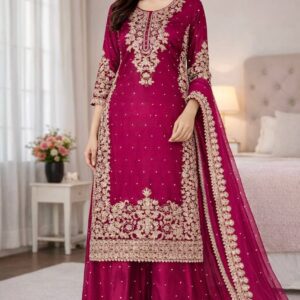 Women’s Royal Floral Threadwork Kurta with Classic Sharara