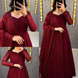 Classic Embroidery Anarkali Dress with Sheer Dupatta