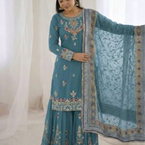 Designer Kurta Sharara Set with Heavy Embroidery Work