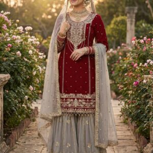 Women’s Ethnic Wear Kurta with Sharara & Embellished Dupatta