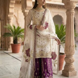 Elegant Artistic Motif Kurta with Traditional Sharara Set