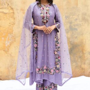 Women’s Pastel Floral Embroidered Kurta with Soft Sharara Set