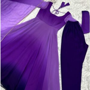 Elegant Ombre Effect Anarkali Gown with Dupatta Set