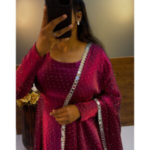 Elegant Diamond Stone Work Designer Gown with Dupatta