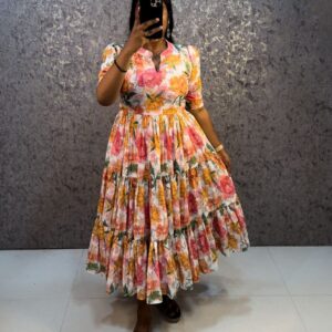 Modern Hakoba Frock with Flowy Tiered Silhouette