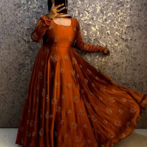 Elegant Beaded Work Flared Gown for Women