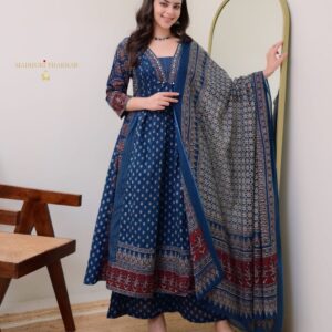 Women’s Printed Anarkali Kurta Set with Palazzo Bottom & Ethnic Shawl Dupatta