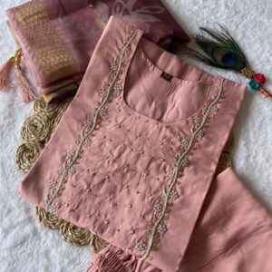 Women’s Rose Blush Designer Embroidered Kurta Set with Dupatta