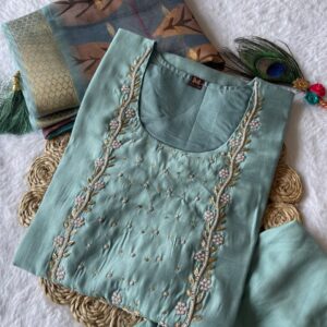 Women’s Seafoam Green Pearl Embroidered Kurta Pant Set with Dupatta | Ethnic Wear