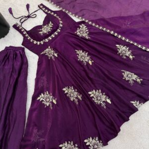 Ethinic Motif Embroidered Anarkali kurta palazzo Dupatta Set