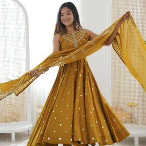 Ethinic Mirrior Work Anarkali Kurti With Dupatta