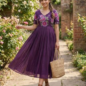 Premium Elegant Handcrafted Yoke Flared Dress