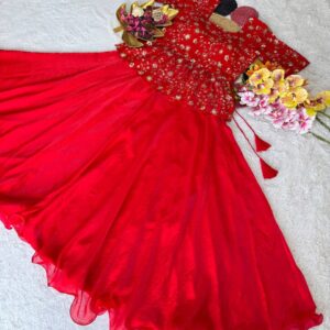 Girls Floral Sequin Work Ethnic Frock for Festive Wear