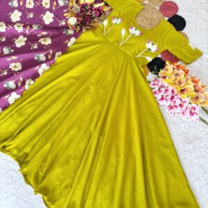 Womens Fancy Printed Long Dress with Gathered Pattern With Dupatta