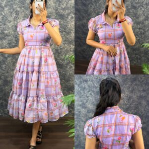 Womens Premium Floral Printed Tiered Cotton Midi Dress