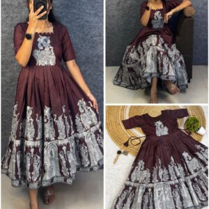 Premium Kalamkari Khalahasti Kota Maxi
