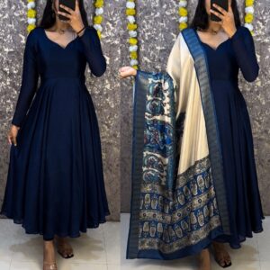 Women's Premium Georgette Anarkali Kurta with Kalamkari Printed Dupatta
