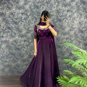 Premium Embroidery sequence Gown With Dupatta