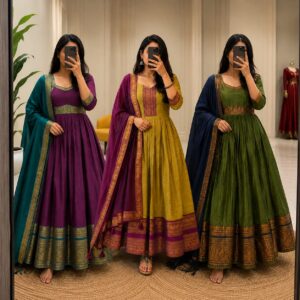 ✨🌺 Heirloom Bloom Premium Cotton Spun Floor Length Gown with Designer Dupatta 💕👑