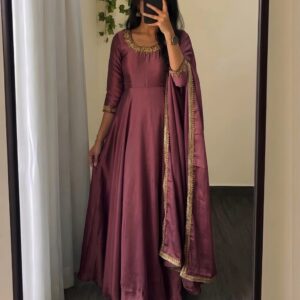 Premium rangoli silk Embroidered Anarkali Gown with Embellished Dupatta