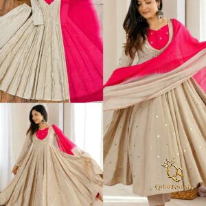 Trendy New Elegant Embroidered Sequence With Real Mirror Designer Anarkali Three Piece Set