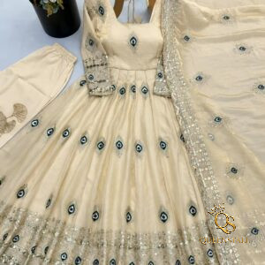 Peacock Designer Gown: High Demand Trend with Heavy Sequence Embroidered Dupatta & Pants