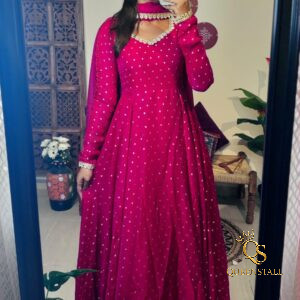 Premium Mirror Work Moss Gown with Pearl Lace & Dupatta